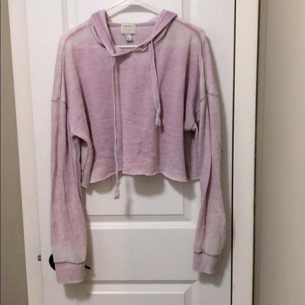 Purple distressed crop top sweatshirt